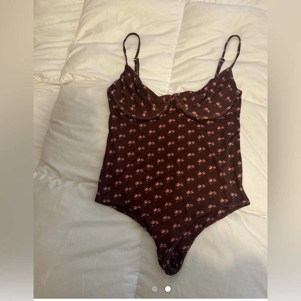 Elegant Brown Floral One Piece Swimsuit